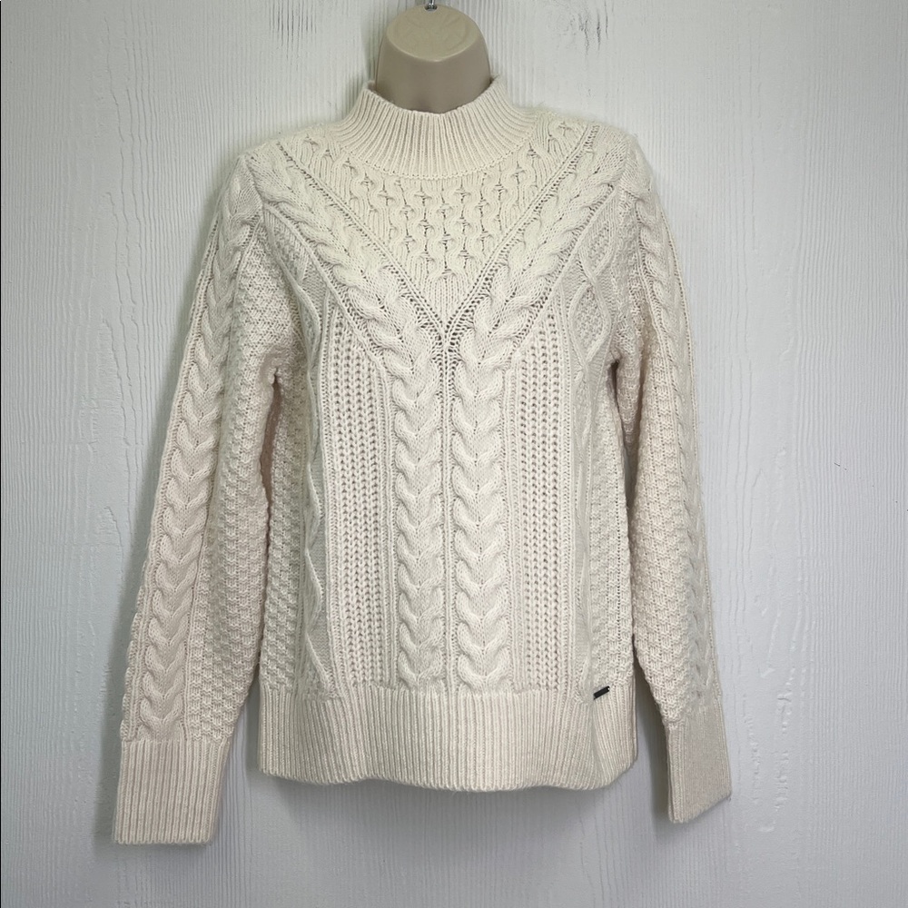 Abercrombie And Fitch - Soft Cream Mock Neck Cable Knit Sweater Size Small - Picture 2 of 10